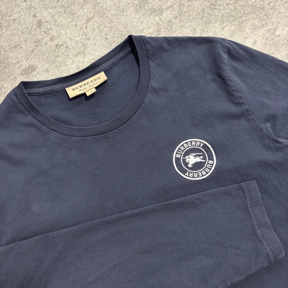 Burberry London England Navy Blue Long Sleeve Embroidered Logo T-Shirt Mens M